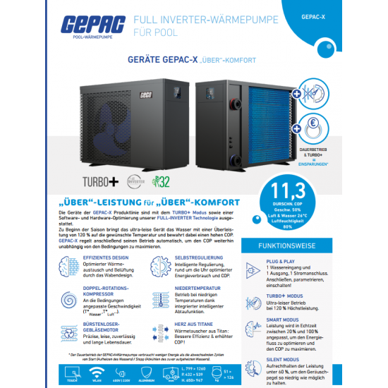 GEPAC 10X hőszivattyú úszómedencéhez